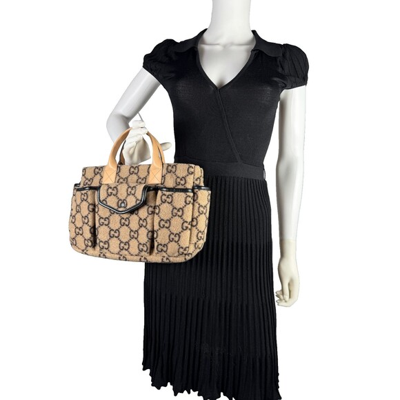 GUCCI Handbag Wool GG logo top handle bag red interior authentic EUC - Picture 4 of 16